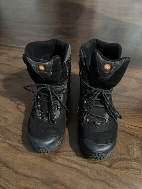Merrell Men's Black Lace-Up Hiking Boots with Orange Logo